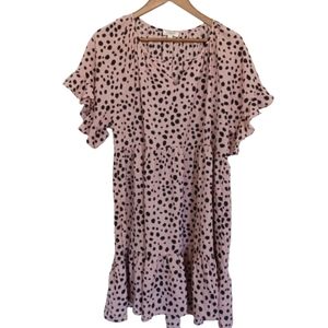 UMGEE Pink & Black Spotted Dalmatian Print Ruffle Babydoll Summer Mini Dress